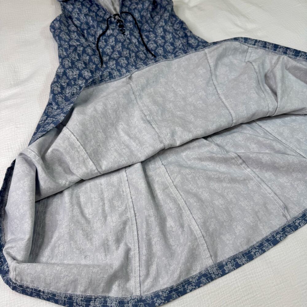 VTG Paisley Farmhouse Dress Blue White Women's 8 Prairie Cottagecore Country 90s - Picture 5 of 16
